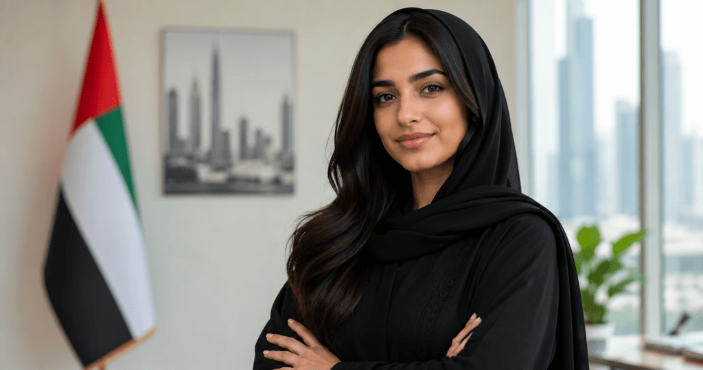 Confident Emirati lady with shiny hair