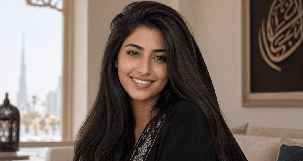 Emirati Woman with strong healthy hair smiling