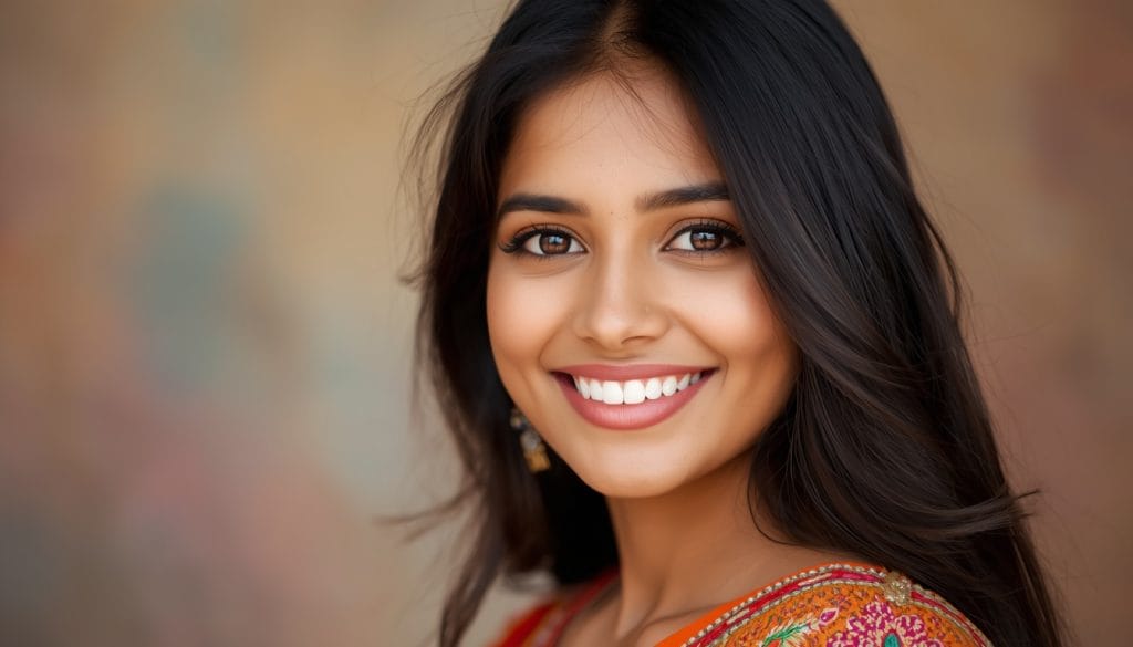 Happy Indian Young woman with soft shiny hair