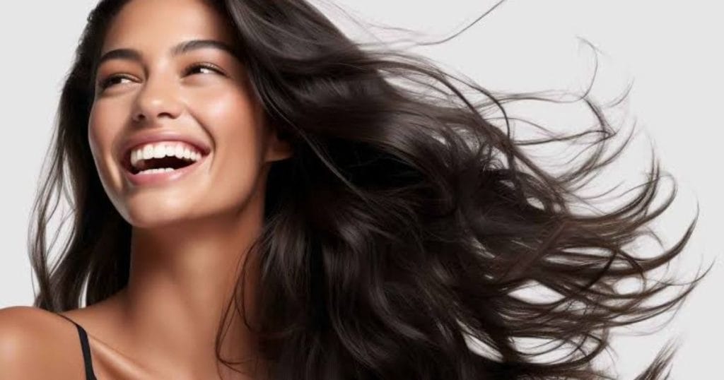 Happy woman with soft shiny hairs