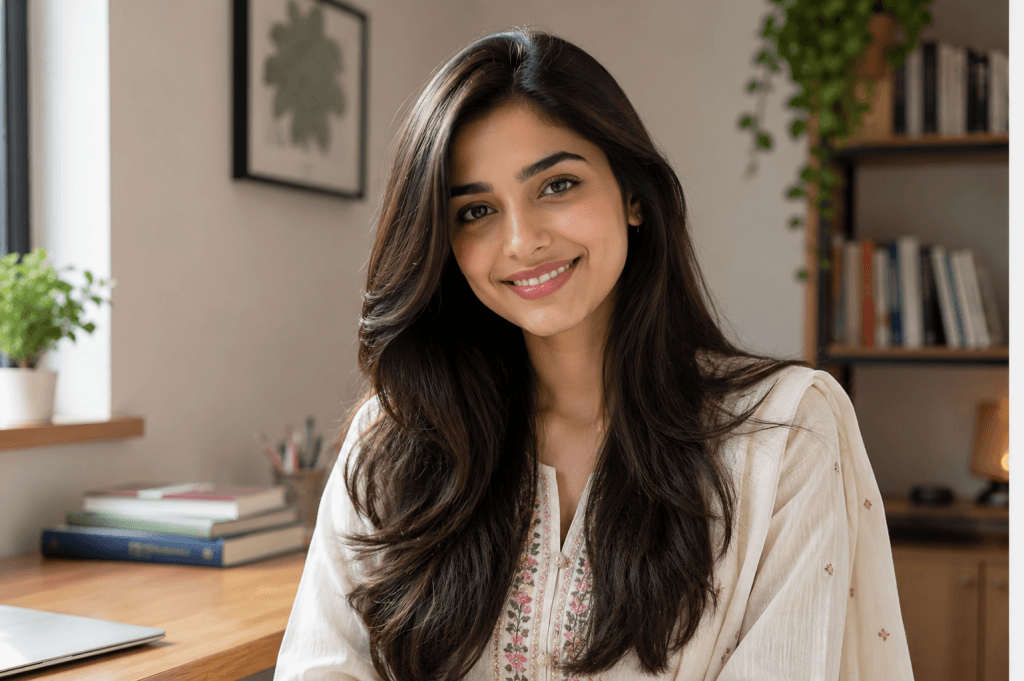 Indo Pak Young Lady with silky healthy hair