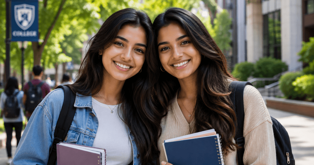 Smiling Couple of College Girls with healthy hair