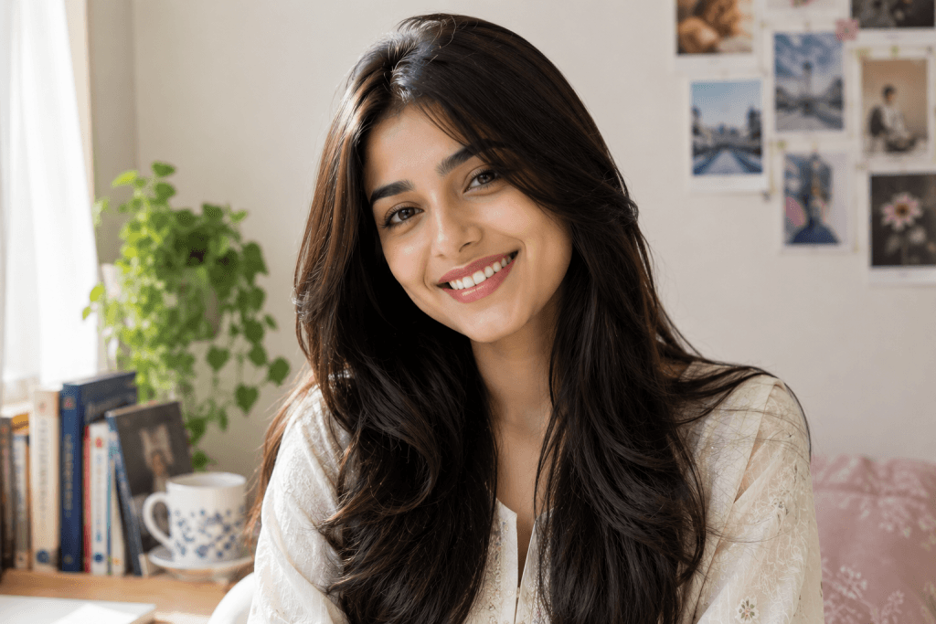 Smiling young Girl with glossy  hairs