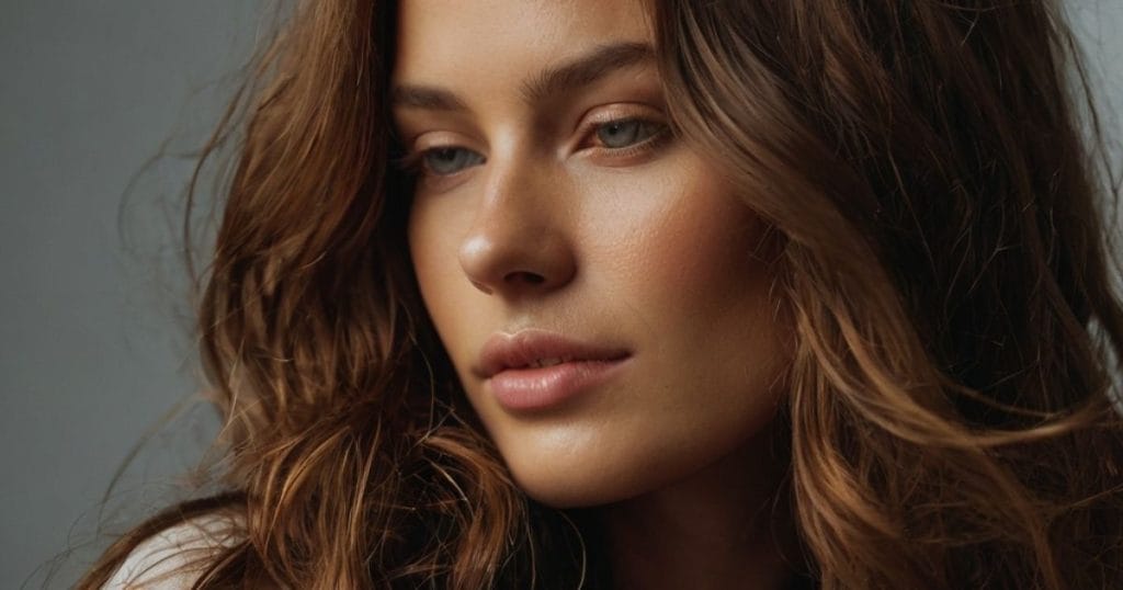 Woman with healthy hairs Rosmary oil