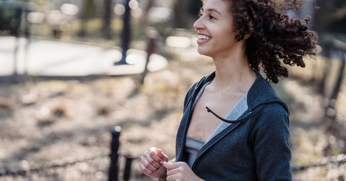 Smiling woman with glossy hair
